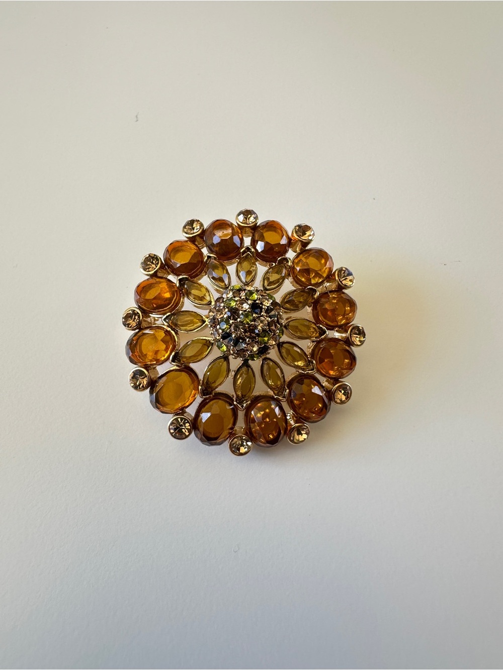 Golden Amber Crystal Floral Brooch - Women Jewelry